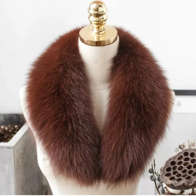 Fox Fur Collar Winter Coat Hood Decor Furry Fur Collar Natural Fur Scarf Warm Shawls Scarves Large Fur Shawl Red  Fur Collar