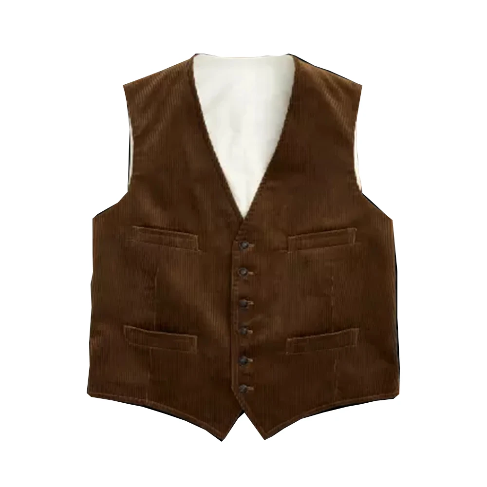 Men's Corduroy Slim Single-breasted Vest Casual Bussiness Vest Men Casual Sleeveless Jacket Vests