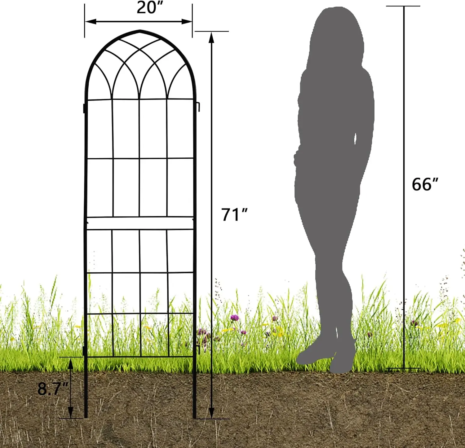 71x20in Rustic Arch Garden Trellis with Black Metal Coating – Perfect for Supporting Climbing Plants Outdoor, Roses, Flowers