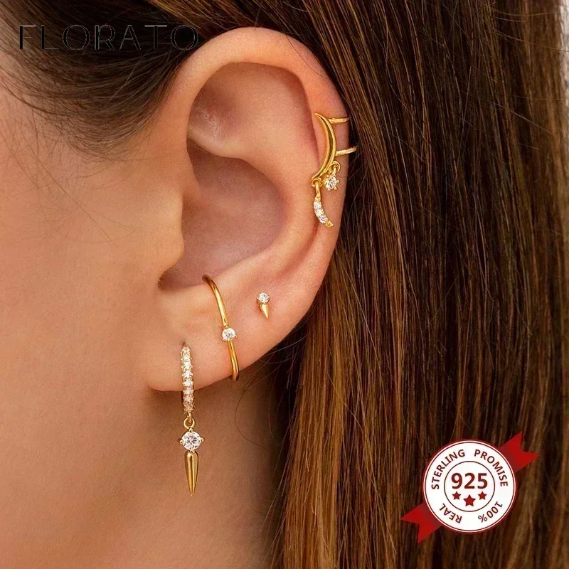 Pendientes de plata 925 con cartílago, pendientes de circonita en forma de C a la moda, pendientes Piercing geométricos europeos y americanos para