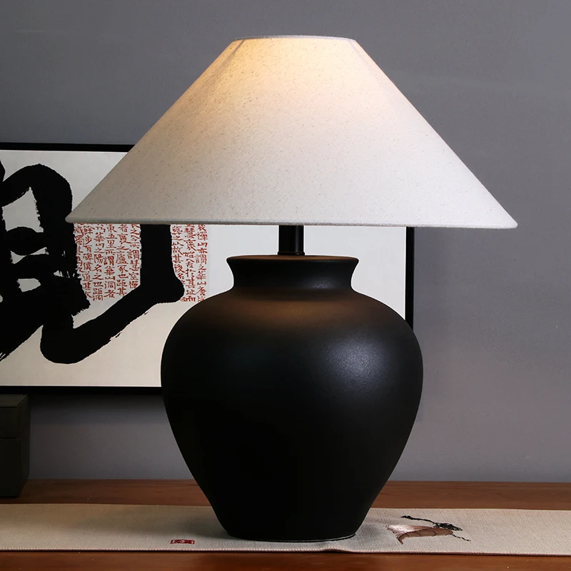 

New Chinese retro handmade pottery pot desk lamp bedroom bedside B & B hotel decorative lamp