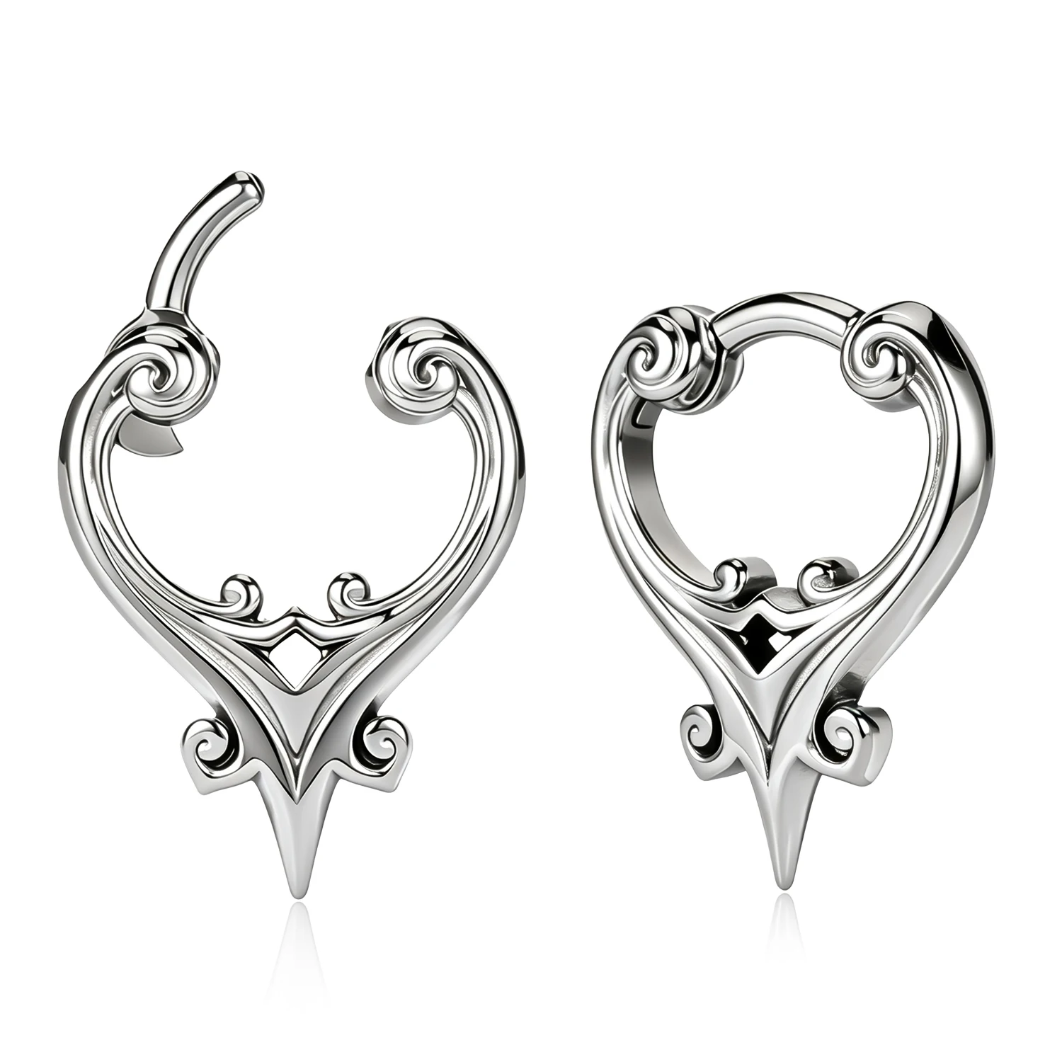 Vankula 2pcs Gothic Vintage Heart Scroll Ear Hanger Weight Gauges, Stainless Steel Ear Plug Tunnels Expander