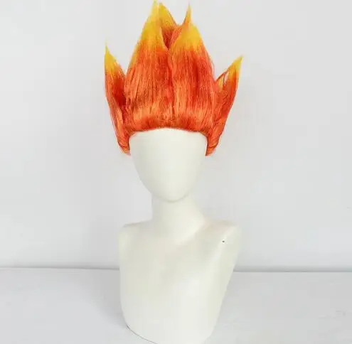 Spiky Short Anger Fire Men Wig Two Tone Orange and Yellow Stylish Flame Cosplay Wig for Halloween Party Thanksgiving Wigs