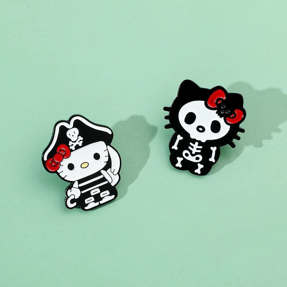 Kawaii Brooches Metal Badge Cute Cartoon Creative Thief Shape Cat Brooch Hello Kittys Skeleton Accessory Decoration