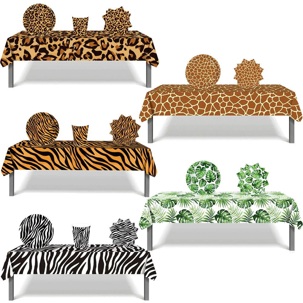 Safari Tableware Woodland Animal Palm Print Plates Napkins Kids Jungle Animal Birthday Summer Wedding Party Decorations Supplies