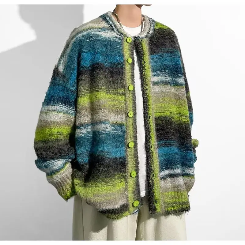 

Мужской вязаный открытый кардиган-свитер свободного покроя, винтажная верхняя одежда для пар, теплая длинная повседневная одежда Sve V-Ne