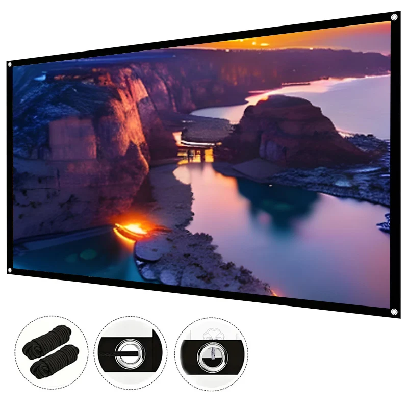 

120-дюймовый проекционный экран 16:9 с веревкой. Подходит для наружной проекции, веревка более удобна для фиксации экрана.