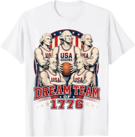 Dream Team of 1776 America 4th of July Independence Team T-Shirt Y2k George Washington USA Basketball Team Graphic Herrenbekleidung – Detail 14