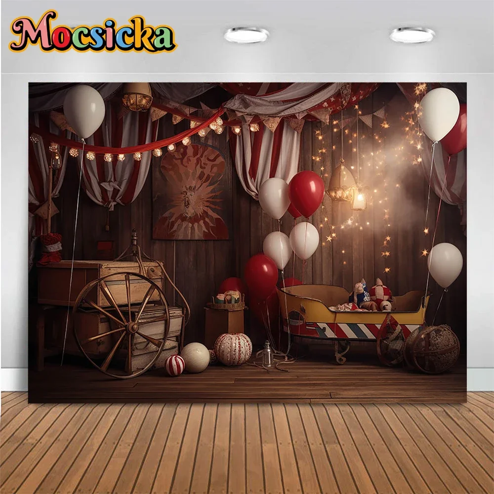 

Circus Carnival Night Background for Studio Photography Balloon Toy Decoration Kids Cake Smash 1st Birthday Photozone Backdrops