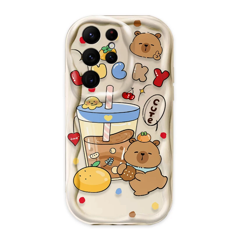 Cartoon Lovely Capybara 3D Wave Phone Case for Samsung Galaxy S25 S24 Ultra S23 S22 S21 S20 Plus FE A56 A36 A26 Shockproof Cover