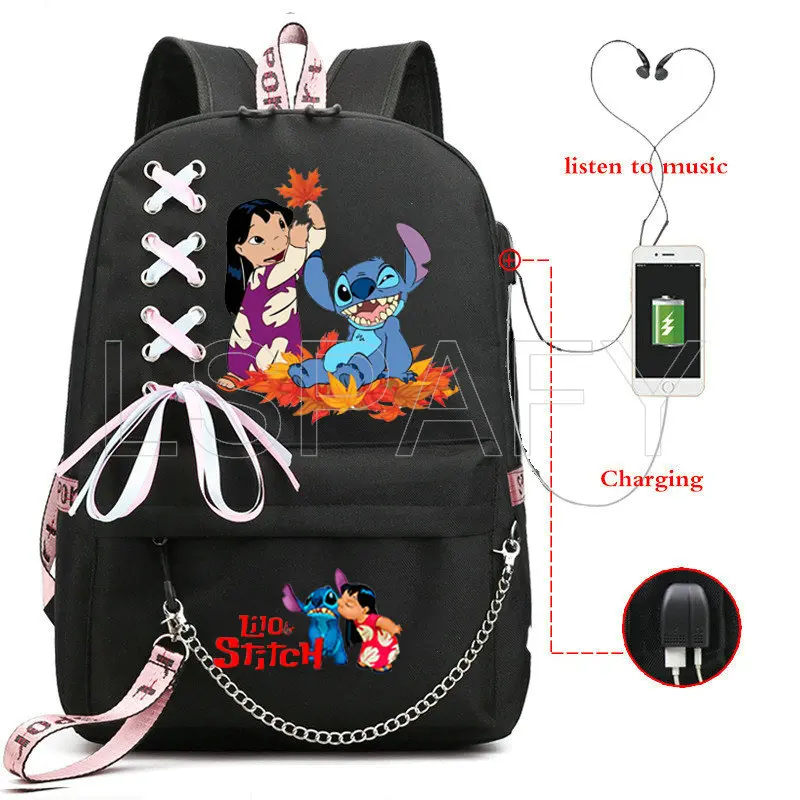 Lilo And Stitch Multifunction USB Charge School Bags Students Boys Girls Rucksack Laptop Backpack for Teenagers Travel Bags