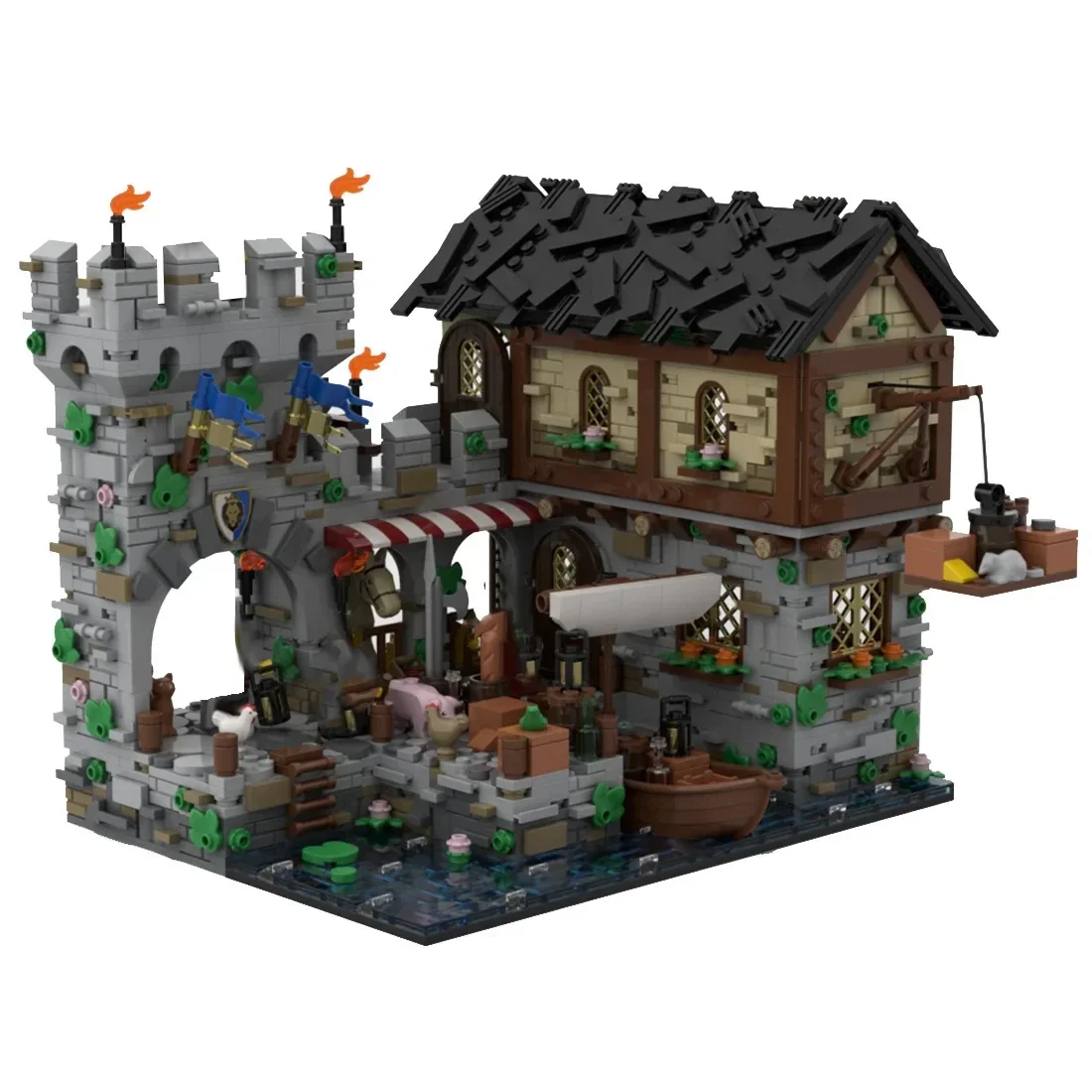 Medieval Port Castle Building Blocks, Assembly Toy Set, Holiday Gift, MOC-124794, 2053Pcs