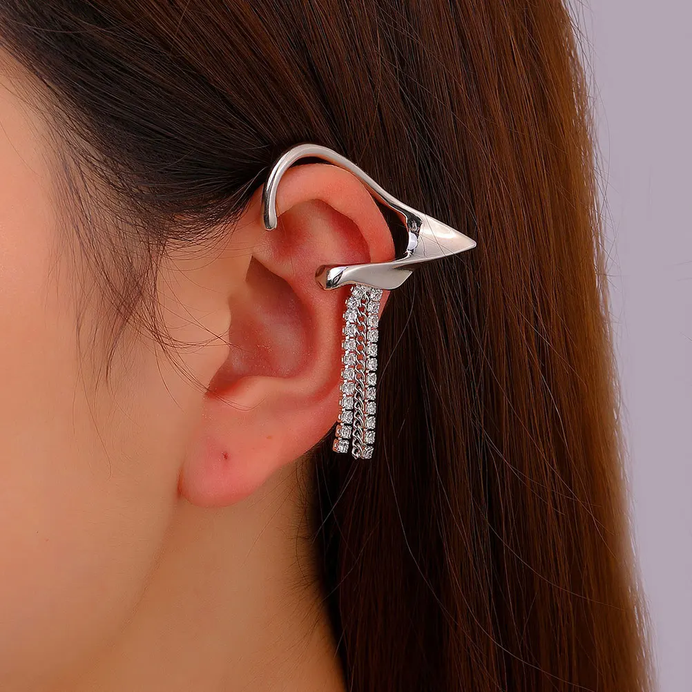 

Ear Clip Cuff Adjustable Earrings Chain Cuffs Tassel No Piercing on Ear-cuffs Chunky