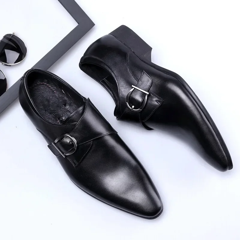 Chaussures d'affaires classiques pour hommes, cuir microcarence, parka carrée, chaussures plates de bureau pour hommes, robe à enfiler, mode pour hommes, fête de mariage, Oxfords