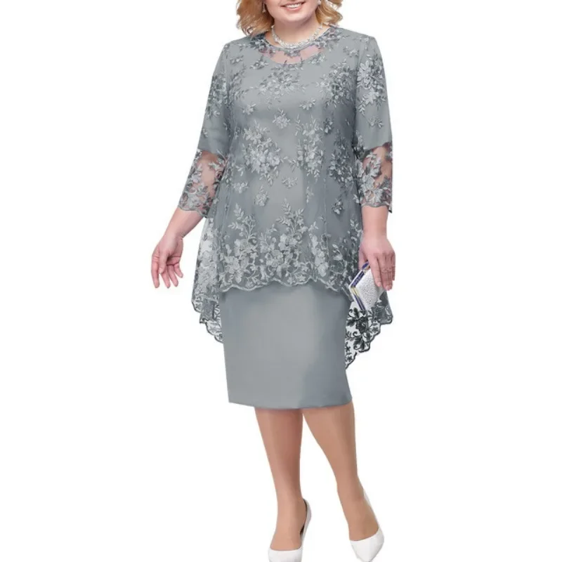 2026 Fall Women's Plus Size Party Dress Elegant Floral Embroidery Prom Dress for Wedding Guest Slim Bodycon Pencil Dresses