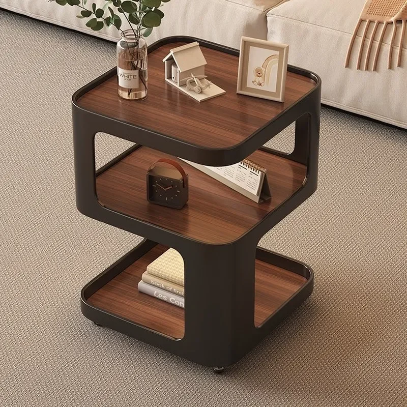 Modern Rolling Coffee Table with Shelf Small Side End Table for Living Room Sofa Bedroom Balcony Light Luxury Design