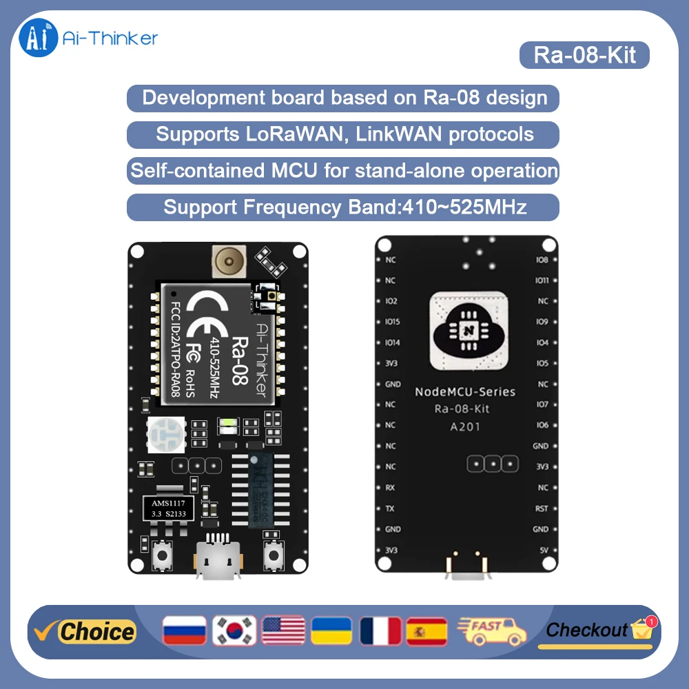 

Ra-08H-Kit LoRaWAN RF Module Development Board, Standalone MCU with SMA 915MHz Antenna - Wireless IoT Arduino Raspberry Pi