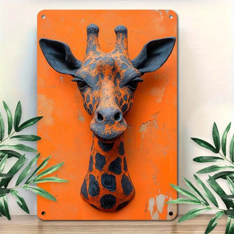 

Eye Catching Giraffe Head Themed Aluminum Metal Wall Art Sign Plaque for Indoor/Outdoor Farmhouse Kitchen Home Decor, 7.9x11.8"
