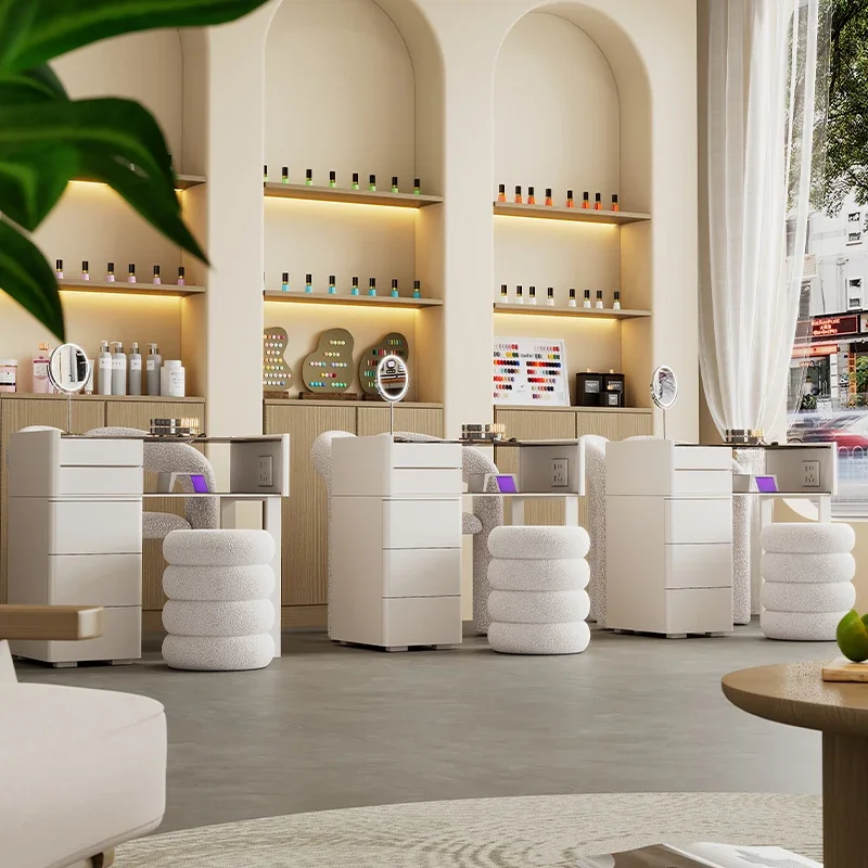 Light Luxury Nail Bar Station Wooden Nail Table Chair Set Nail Shop Single Manicure Table Desk With Dryer