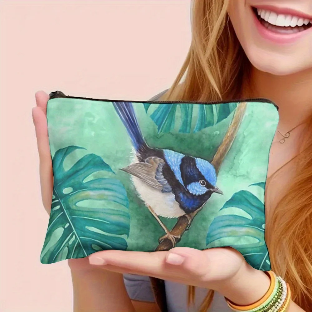 1 Piece Palm Leaf and Bird Design Makeup Bag - Multifunctional Zipper Pouch for Women, Perfect Travel Zipper Storage Bag, Fun Birthday Gift