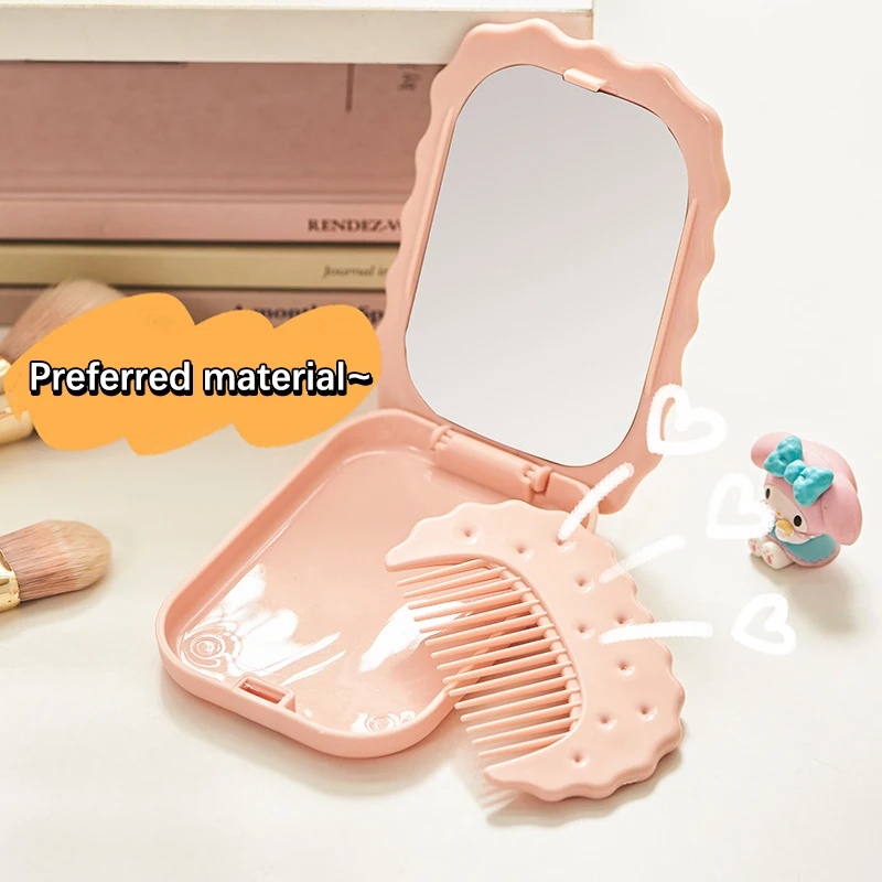 Miroir de Maquillage Créatif en Forme de Biscuit avec Peigne, Petit, Portable, de Poche, de Voyage, Carré, pour l'Extérieur, pour Femme et Fille