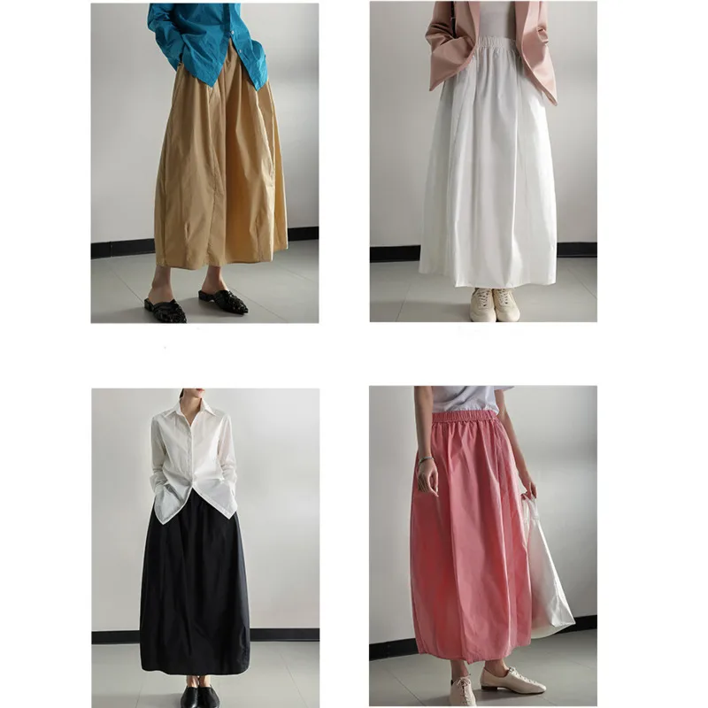 Summer Pure Cotton Long Bud Skirt Women High Waist Solid Color Loose Swing Long Skirts