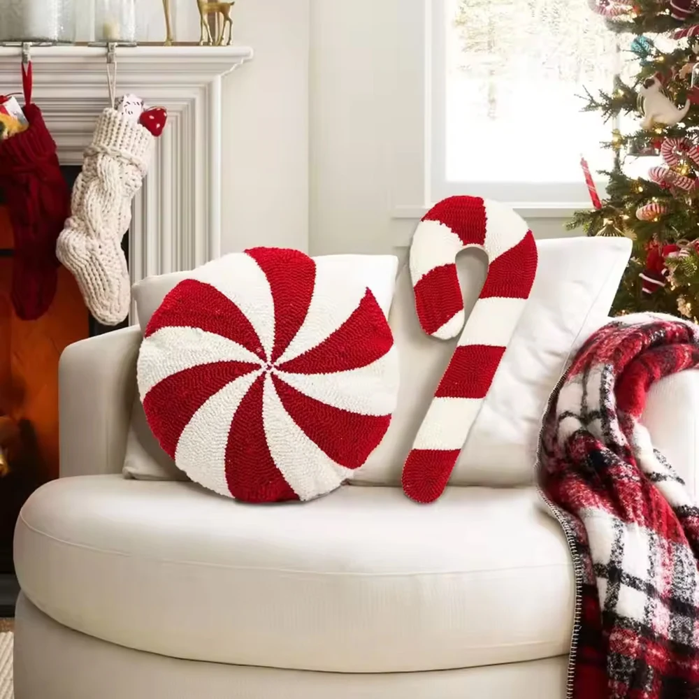 Christmas Candy Cane Throw Pillow Soft Sofa Cushion Festival Heteromorphic Decorative Pillow Doll For Christmas Decoration