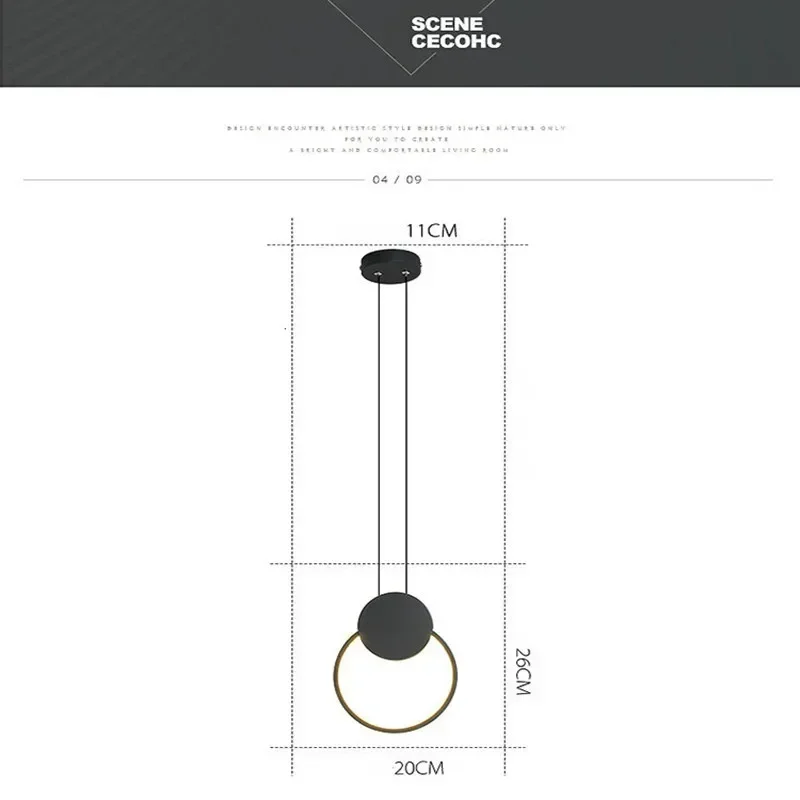 Nordic Minimalist Style Adjustable LED Ceiling Lamp round Square White Black Decorative Bedside Table Light Band with Long Line