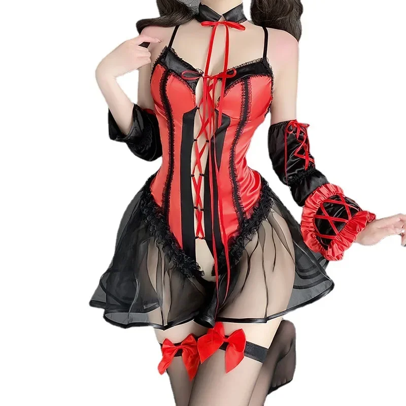 Anime DATES AT LIVE Nightmare Tokisaki Kurumi Cosplay Lingerie Set Punk Lolita Bandage Maid Dress Backless Nightie Sleepwear M17