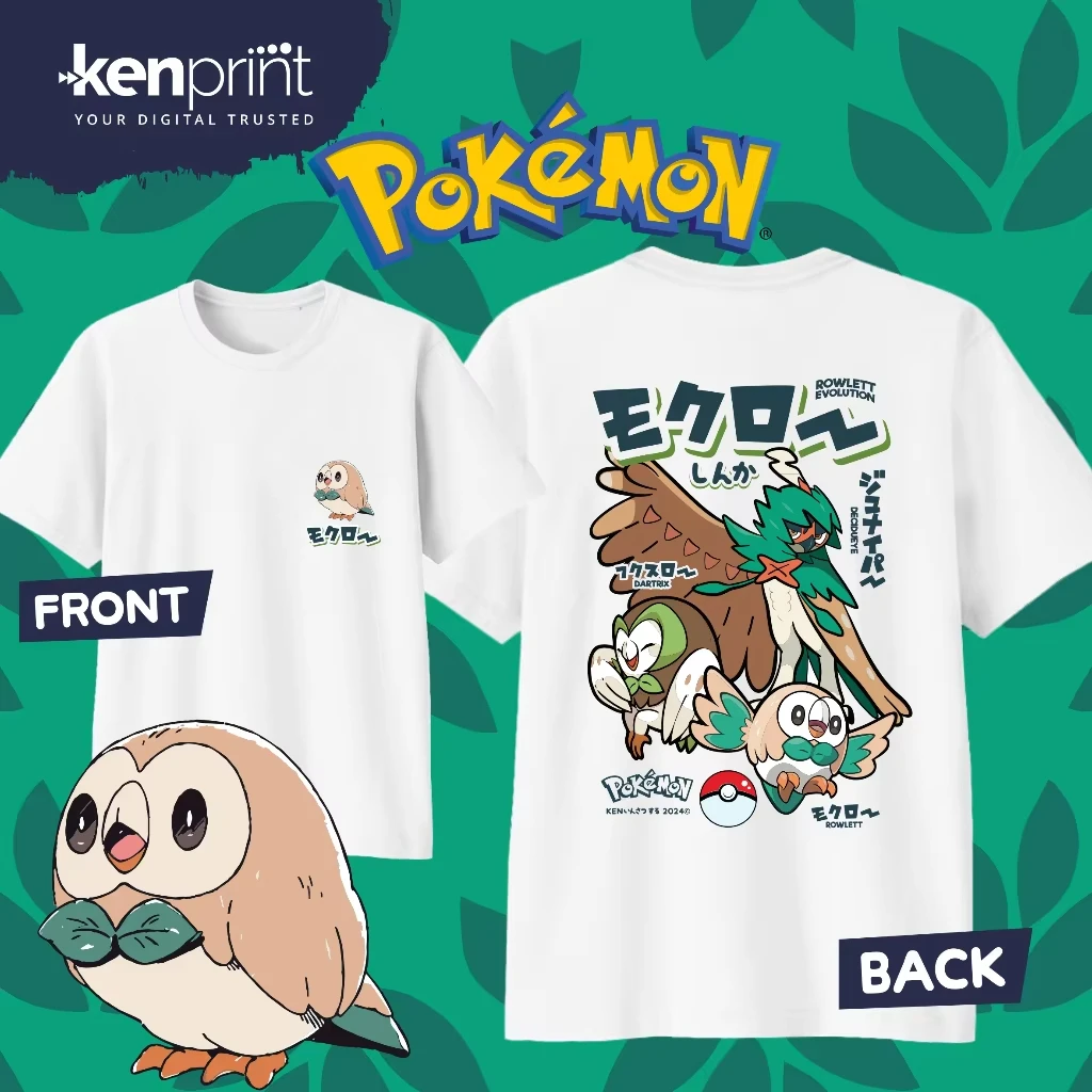 Bandai Pokémon Cartoon Rowlet Evolution T-shirt 100% coton, haut à manches courtes, décontracté, à la mode, pour hommes/femmes, Harajuku, nouvelle collection été