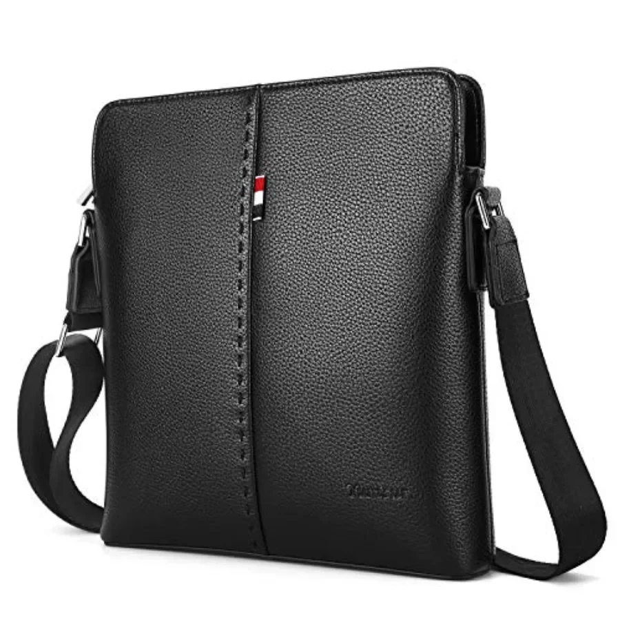

Mens Leather Shoulder Bag, Black Business Messenger Handbag with Adjustable Strap - Crossbody Purse for iPad, Ideal for Office,