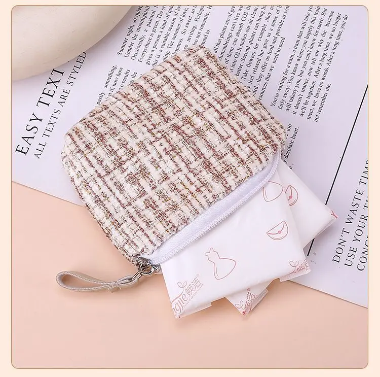 Chic Plaid Zipper Pouch, Portable Coin & Key Storage Bag, Lipstick Card Holder Wrist Purse
