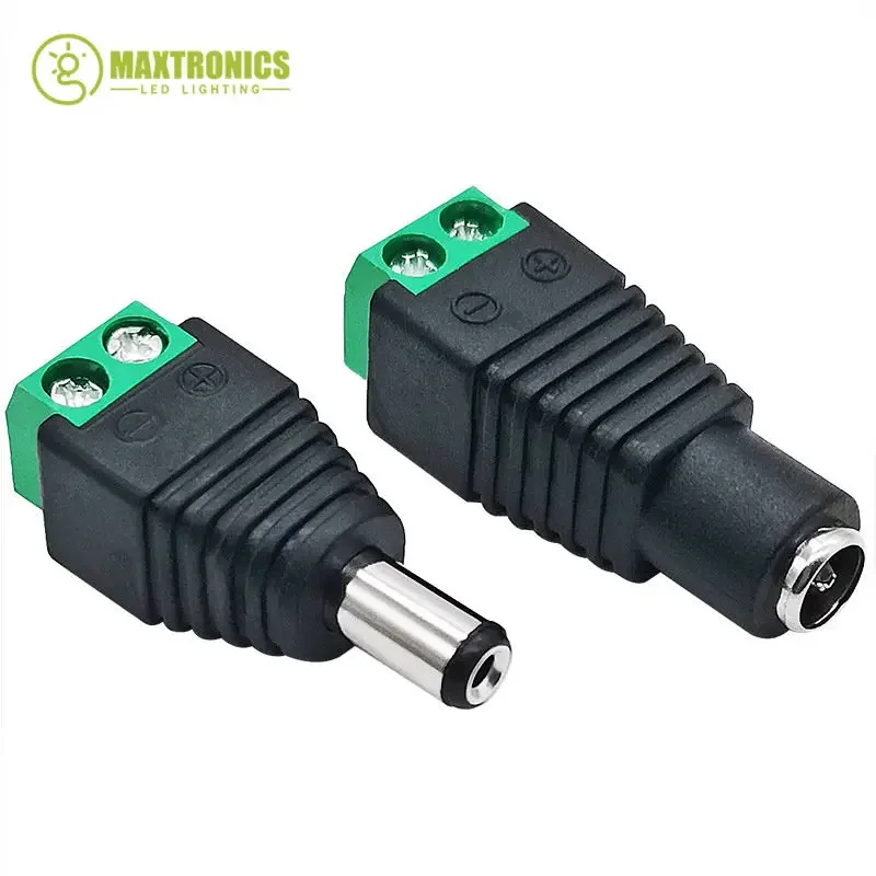 Adaptador LED macho e fêmea para conexão de luz de tira LED, conector DC, tomada de 5,5mm x 2,1mm, CCTV Power Convert, 5 PCs, 10 PCs, 20PCs