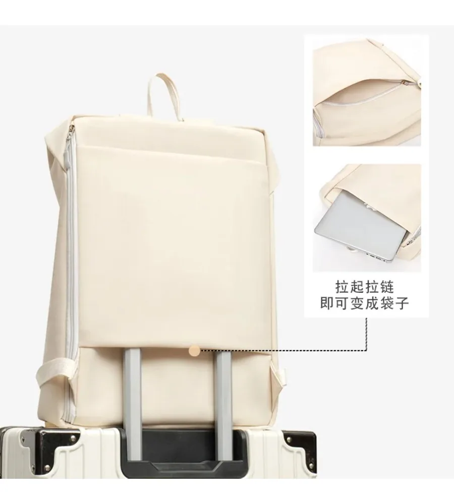 

Korean style women’s school backpack with trolley sleeve niche design and large travel capacity