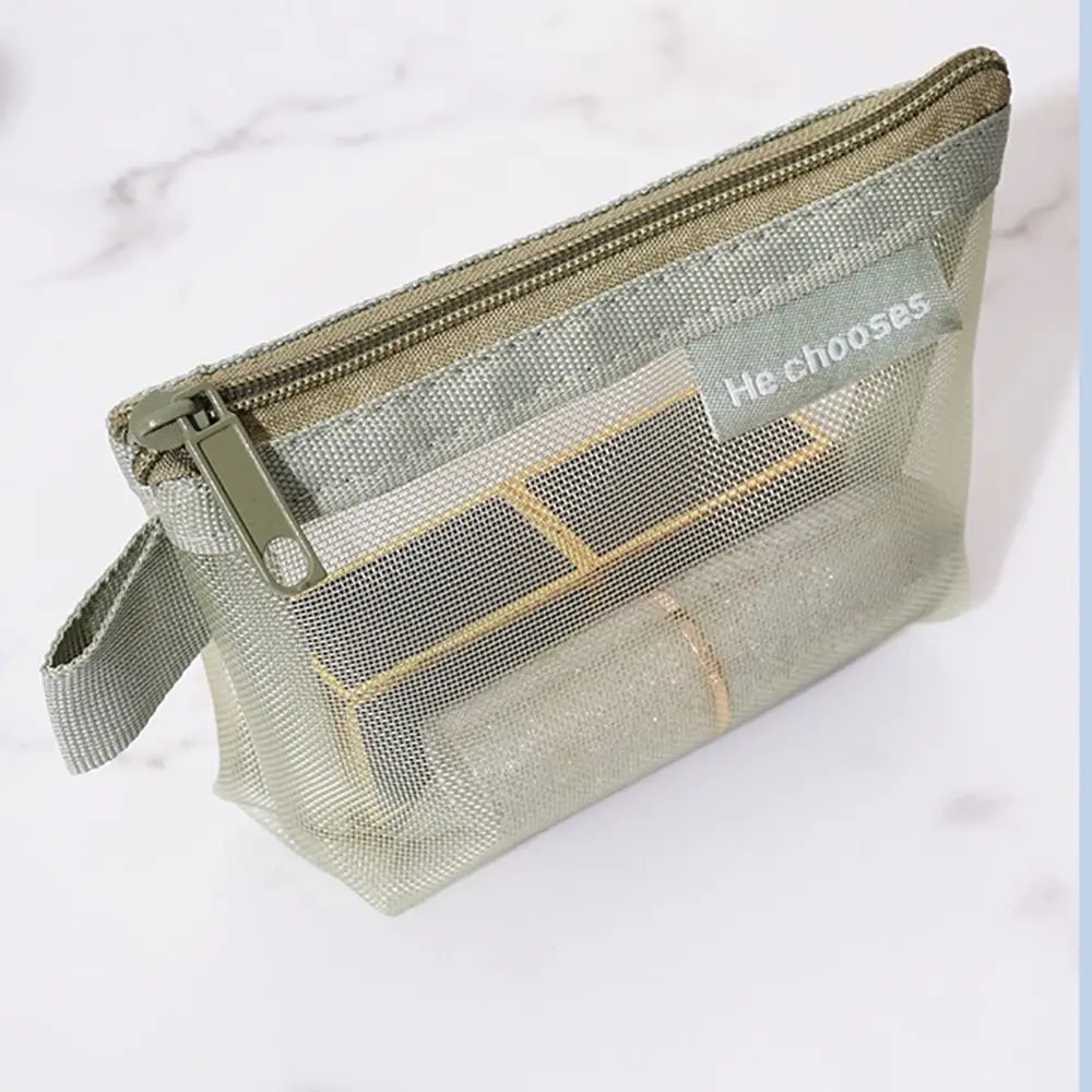 Change Storage Bag Clear Mesh Bag Lipstick Cosmetic Bag Small Item Bag Mini Coin Purse Data Cable Storage Bag Solid Color