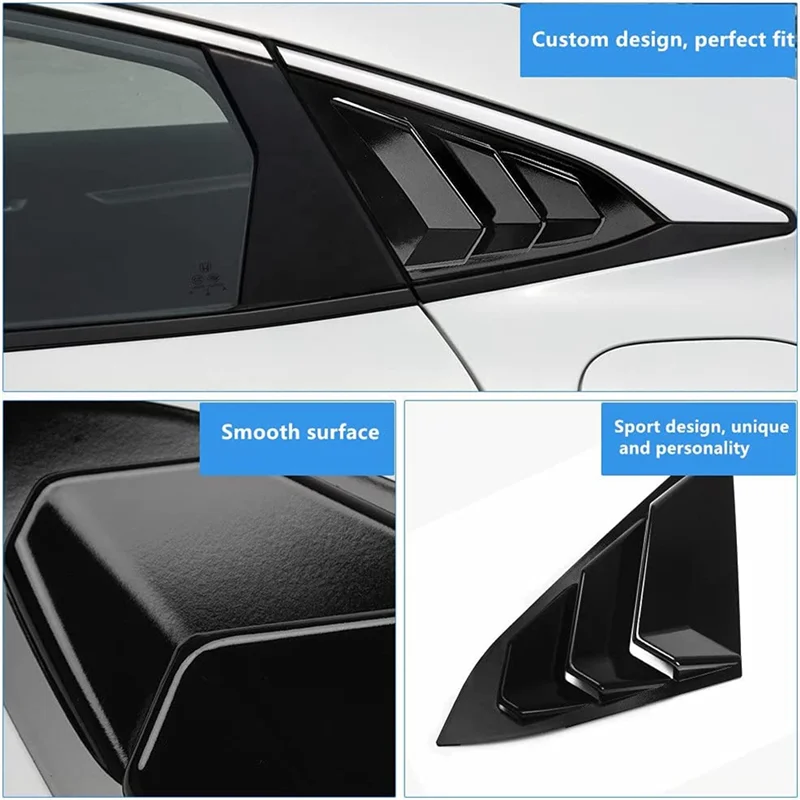 Proste 2 SZT. Żaluzje na tylne boczne okna Gloosy Black ABS do Honda Civic Sedan 2016-2021 Akcesoria Osłona wlotu powietrza