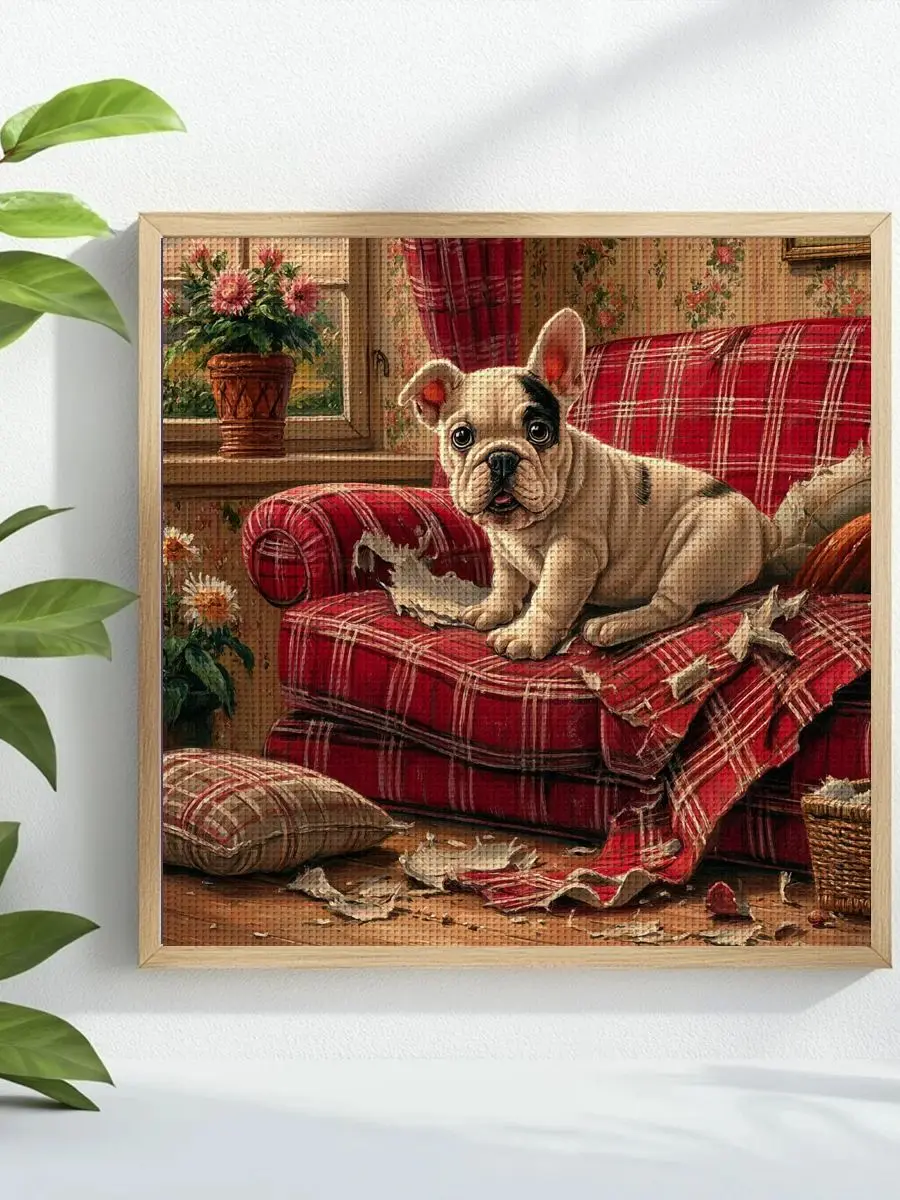 1 Stück 40X40CM/15,74 Zoll Hund Gestempeltes Kreuzstich-Set DIY-Kit 11CT/14CT DIY-Stickset DIY-Kreuzstich-Set Wanddekoration – Detail 1