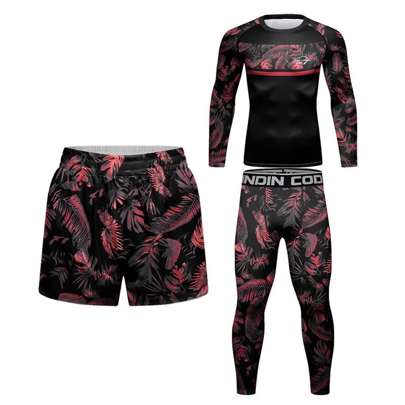 Nowi mężczyźni MMA boks odzież sportowa Bjj Rashguard T-shirt + szorty MMA odzież treningowa garnitury sportowe trening Jogging Kickboxing koszulki