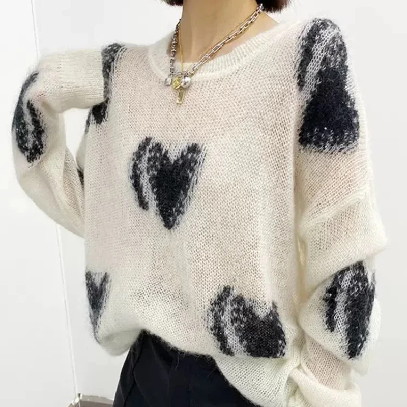 Autumn Winter New Fashion Round Neck Long Sleeve Printing Pullovers Women\'s Clothing Loose All-match Korean Trend knitting tops