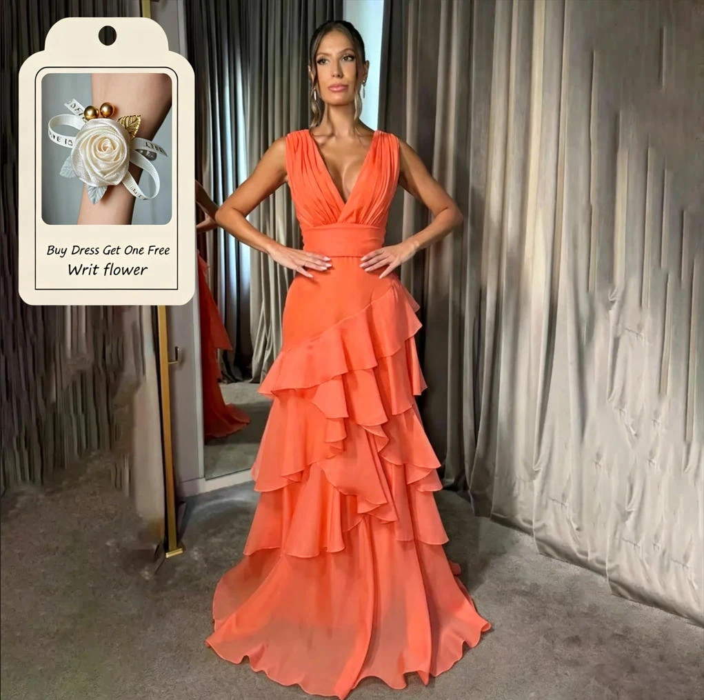 Eightale 2025, sexy V-Ausschnitt, A-Linie, Chiffon, abgestuftes Abendkleid, formelles Abschlussballkleid, Partykleid, individuell gestaltet