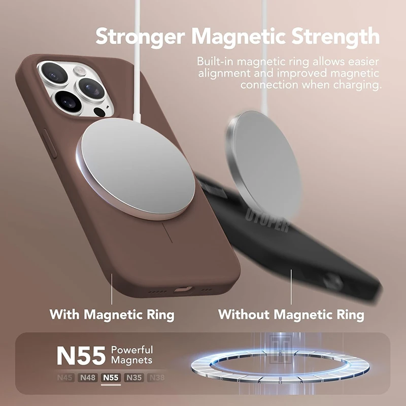 حافظة هاتف بنية حصرية جديدة لهاتف آيفون 17 16 15 14 11 12 13 Pro Max Plus غطاء مغناطيسي ناعم مقاوم للصدمات من السيليكون