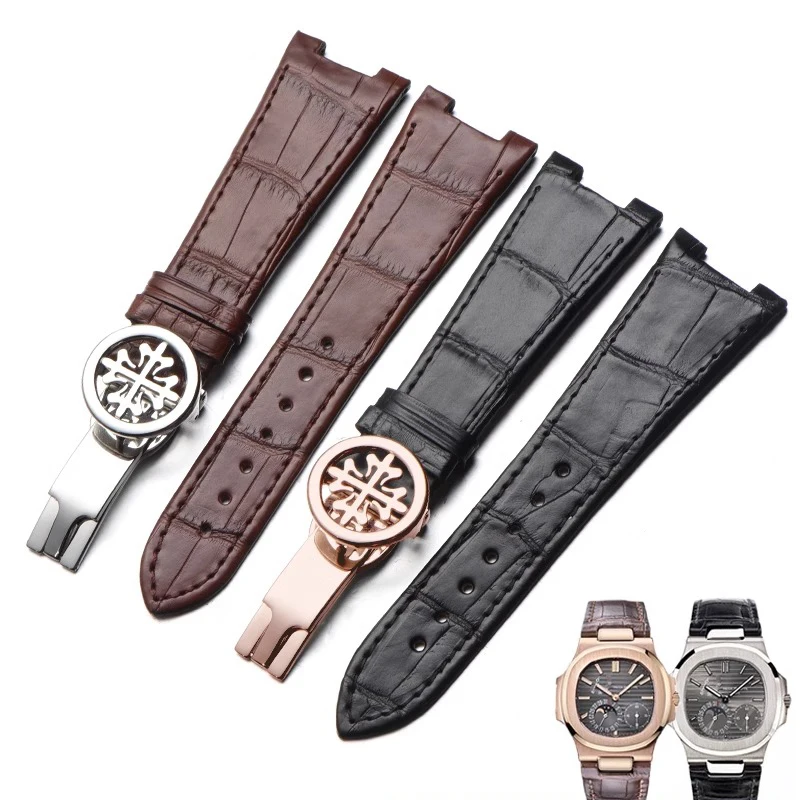 

FUYIJIA Men Folding Buckle Alligator Skin Watchbands P-ATEK P-HILIPPE NAUTILUS 5712 Substitute Strap 25MM Genuine Crocodile Belt