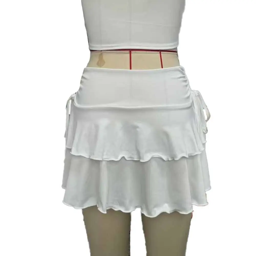 Minigonna corta da ragazza dolce con lacci Slim Fit per adolescenti Gonna a trapezio a vita alta Abito da torta Minigonne a pieghe con volant Estate