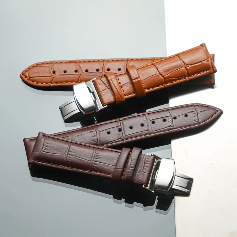 Double Pull Butterfly Buckle Calfskin Universal Watch Strap for Men Women Black Brown 14mm 16mm 19mm 18mm 20mm 21mm 22mm 24mm