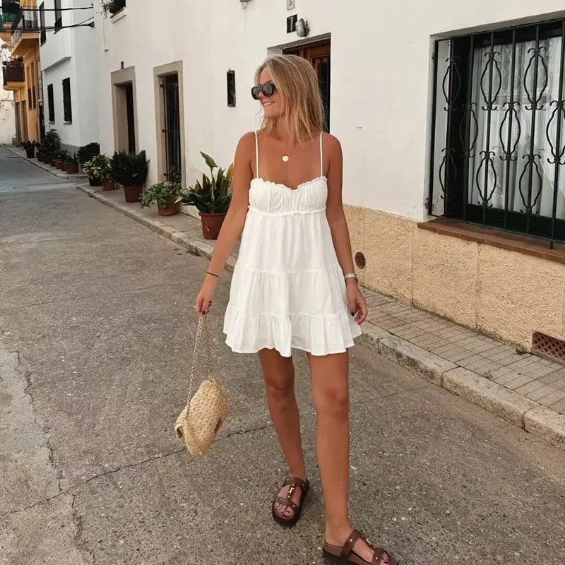 White Black Short Dresses Mini Women\'s Summer One-Piece Dress Casual Korean Fashion Beautiful Strap Chic Stylish Classic America