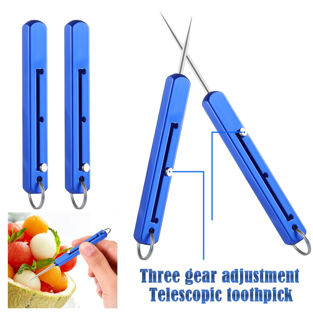 Tragbare Titan-Zahnstocher, Taschen-Metall-Zahnstocher, wiederverwendbar, Zahnstocherhalter mit drei Gängen, Schlüsselanhänger, Teleskop-Zahnstocher