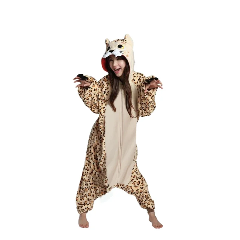 Cheetah Animal Zipper Léopard Onesies pour Hommes, Adultes, Dessin Animé, Sourire, Combinaison d'Hiver, Cosplay, Homewear, Costume, Pyjama Kigurumi