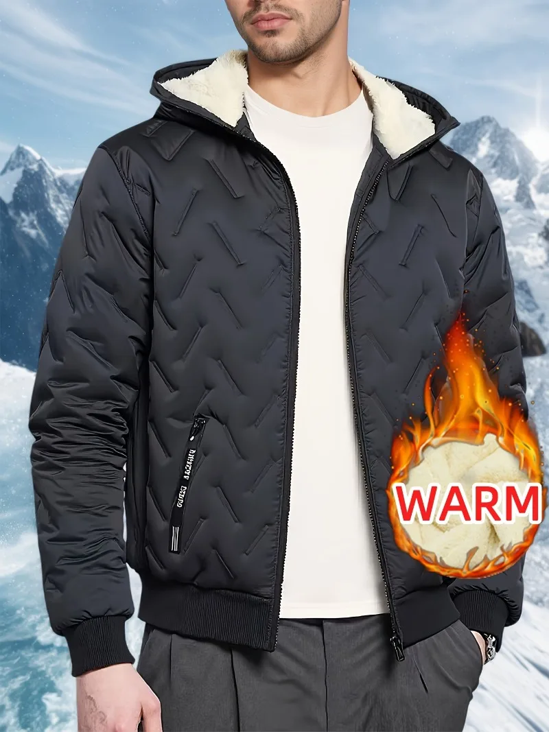 

Men'S Casual Hooded Jacket - with Lining,Polyester Filler, Zip-Up Front Pockets Non-Stretch Fabric Casual Outerwear