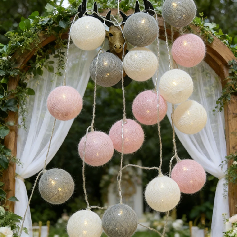 10/20LED Cotton Balls String Lights Battery Powered Fairy Garland Lighting Strings Holiday Wedding Party Decoration Birthday