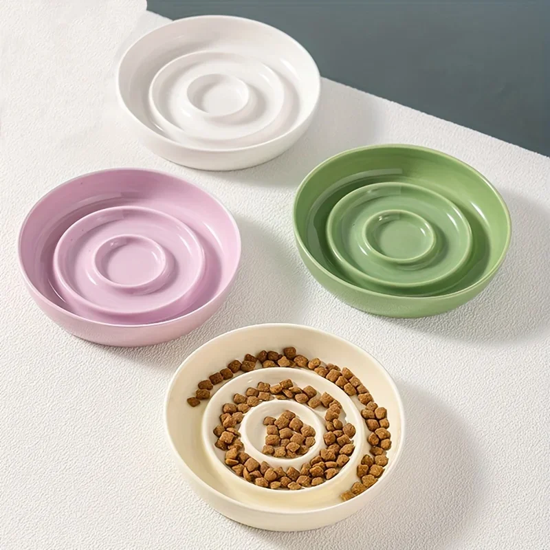 Ceramic Slow Feeder Cat Bowl Non-Tip Small Dog Food Round Anti-choking Thickened and Non-slip Multiple Colors Shapes